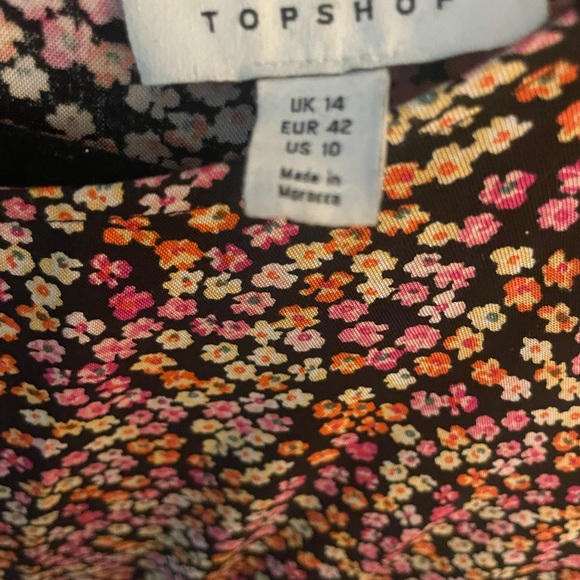 Topshop Floral Bottom Ruched Mini Dress Scoop Neck Long Sleeve Open Back Size 10 - Picture 6 of 9